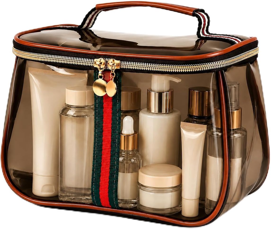 Saiveina Clear Makeup Bag, Vintage Makeup Bag, Makeup Vanity Bag, Brown