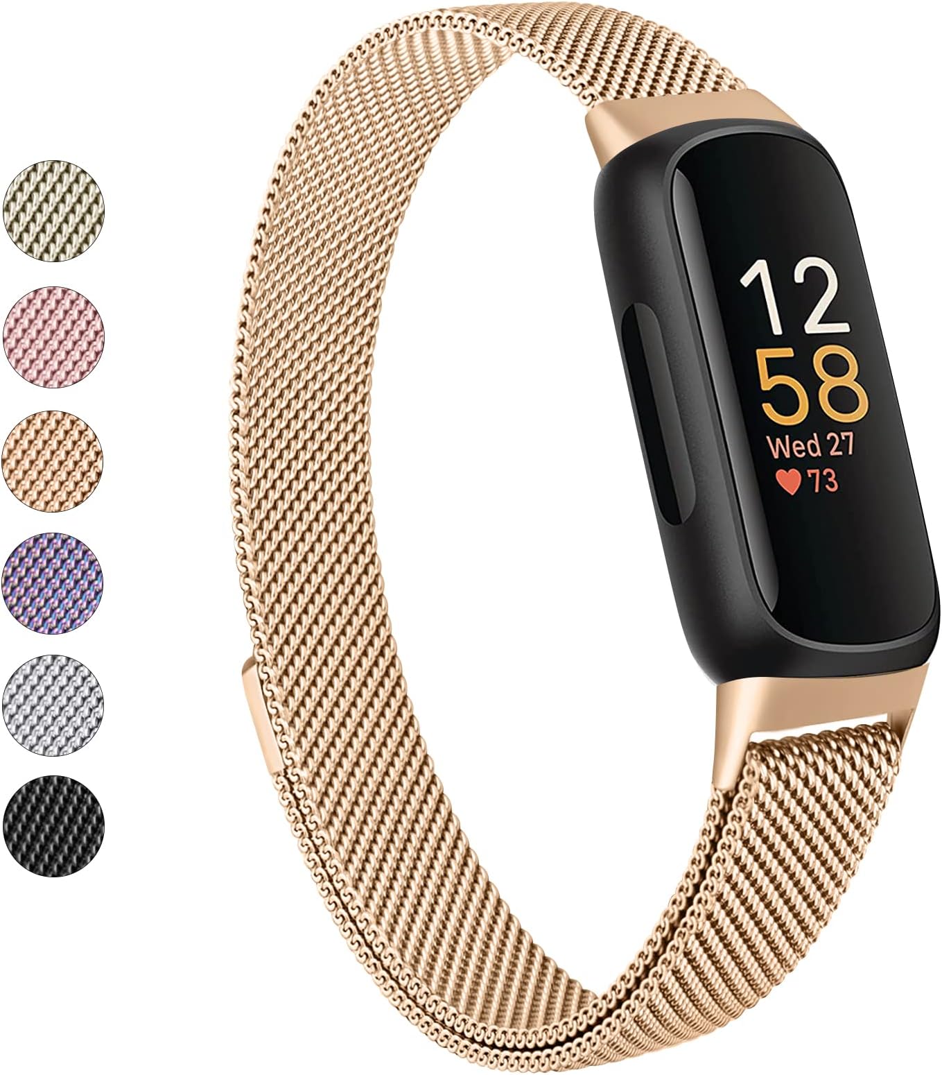 Vanjua Fitbit Inspire 3 Wristband for Women Men Stainless Steel Metal Mesh Loop Adjustable Magnetic Replacement Wristband Compatible with Fitbit Inspire 3 Fitness Tracker