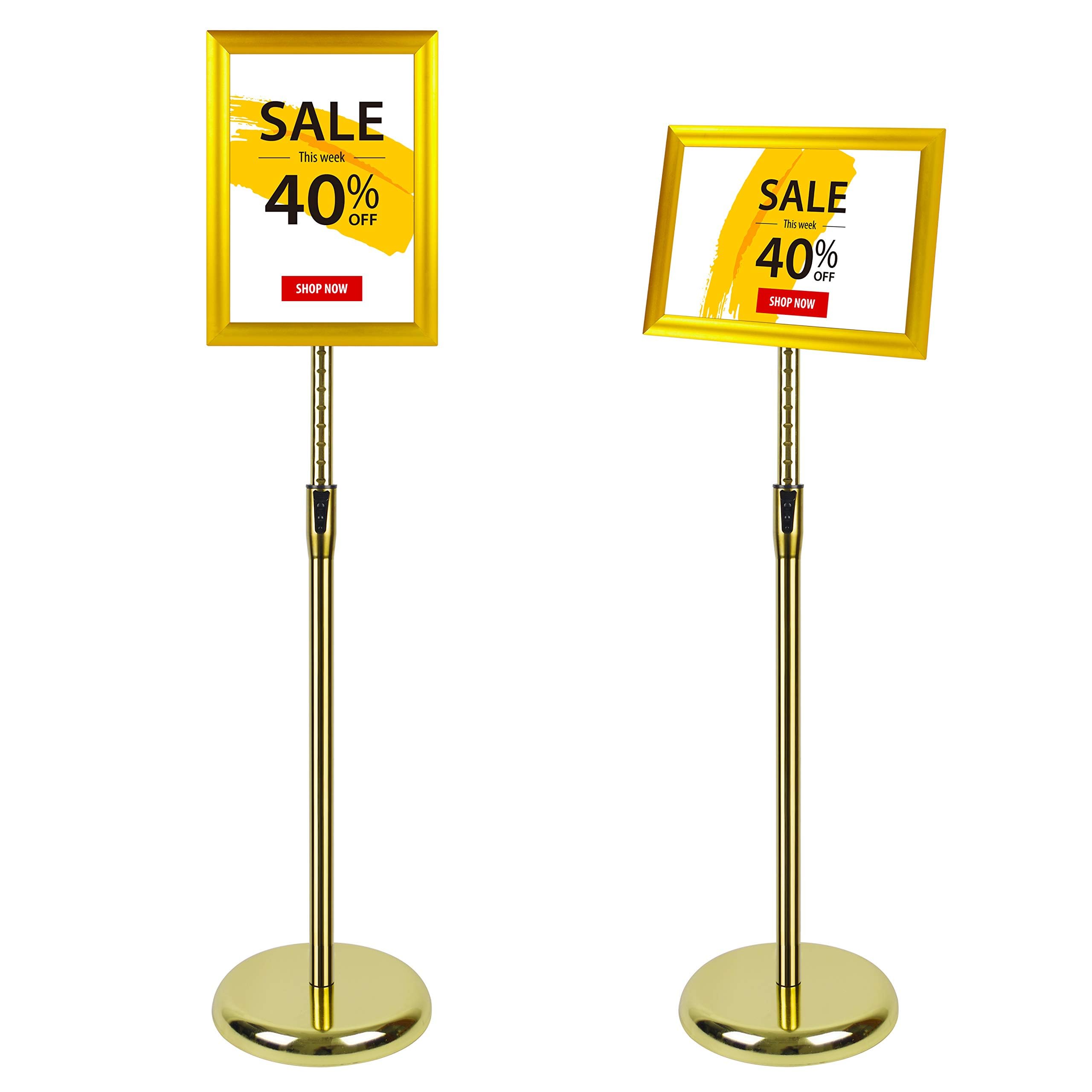 Excefore A3 Sign Stand Adjustable Poster Stand Aluminum Snap Frame Menu Stand Replaceable Advertising Rack Floor Display Stands with Safety Corner and Stable Round Base (Gold, A3)