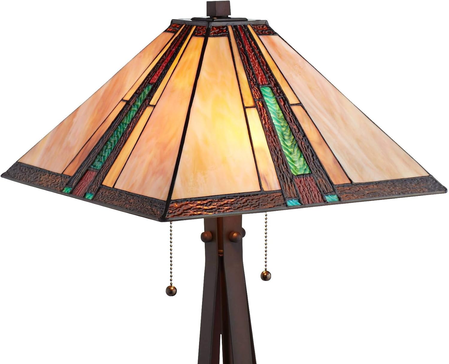 Franklin Iron Works Roger Marta 25" High Rustic Mission Western Table Lamp Pull Chain Brown Bronze Finish Metal Single Art Glass Shade Living Room Bedroom Bedside Nightstand House Office Home