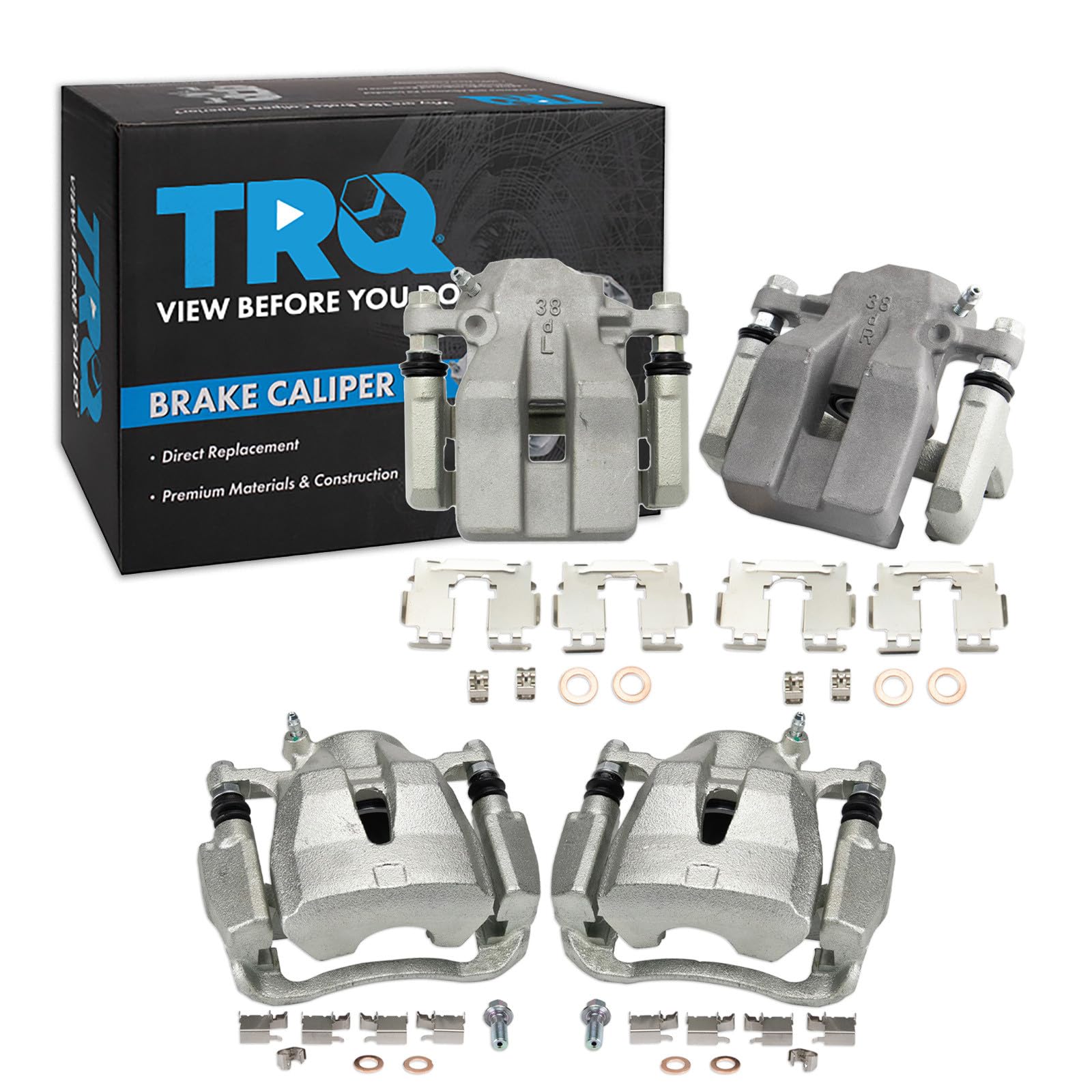 TRQ Front and Rear Brake Caliper Set Caliper Brackets Hardware Compatible with 06-11 Toyota RAV4 V6 3.5L, 09-11 RAV4 L4 2.5L with 3rd Row Seating, 06-08 RAV4 L4 2.4L with 3rd Row Seating