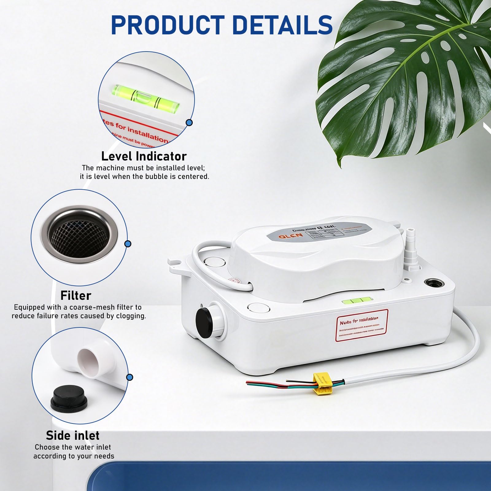 EXLECO Kondensatpumpe 1800ml 360L/H für 1-30HP Stand Klimaanlage mit Überlaufalarm, 5m Schlauch, 6m Förderhöhe