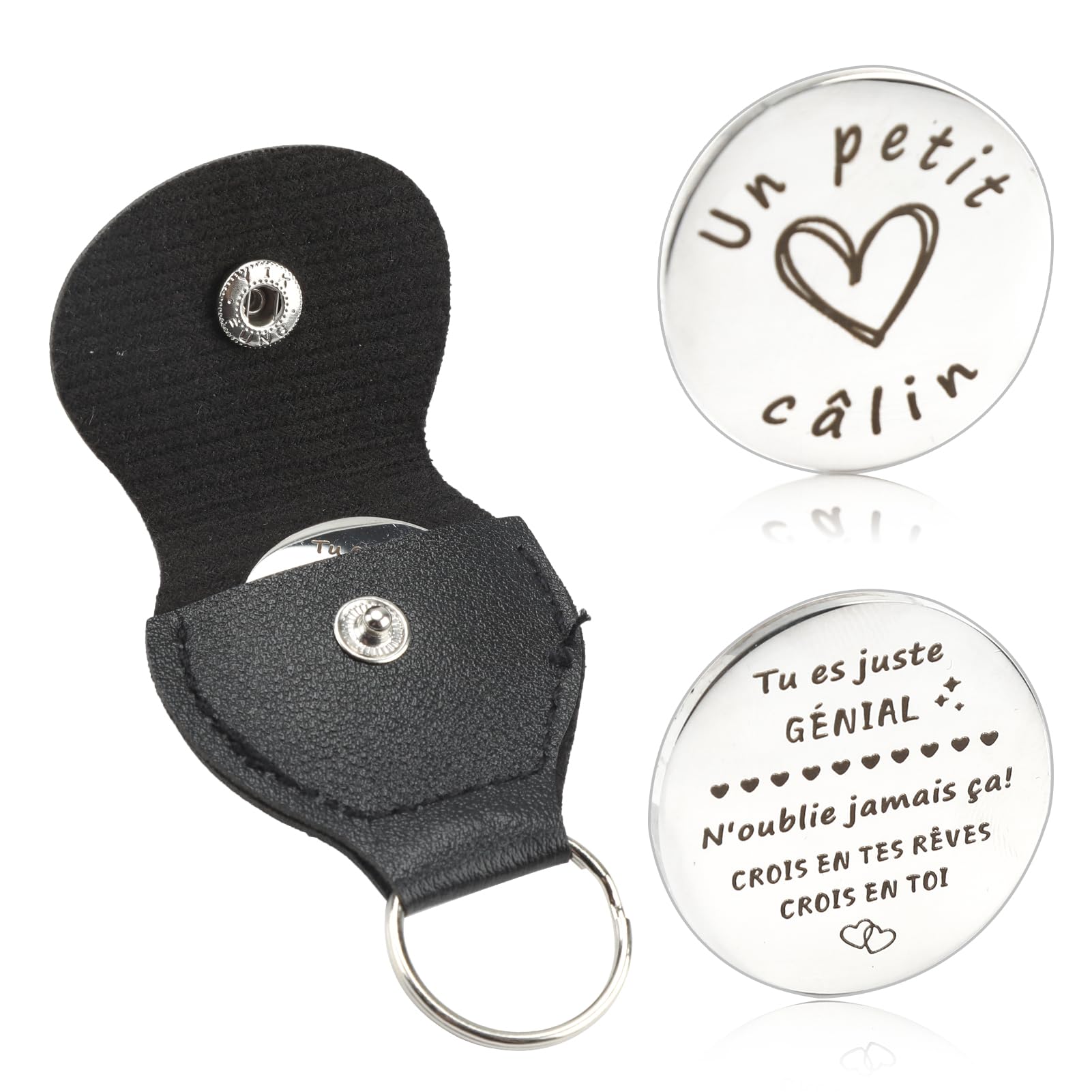 Jeton De Câlin Kabwea – Porte-bonheur En Métal Avec Pochette Cuir – Cadeau Sympa Pour Proches