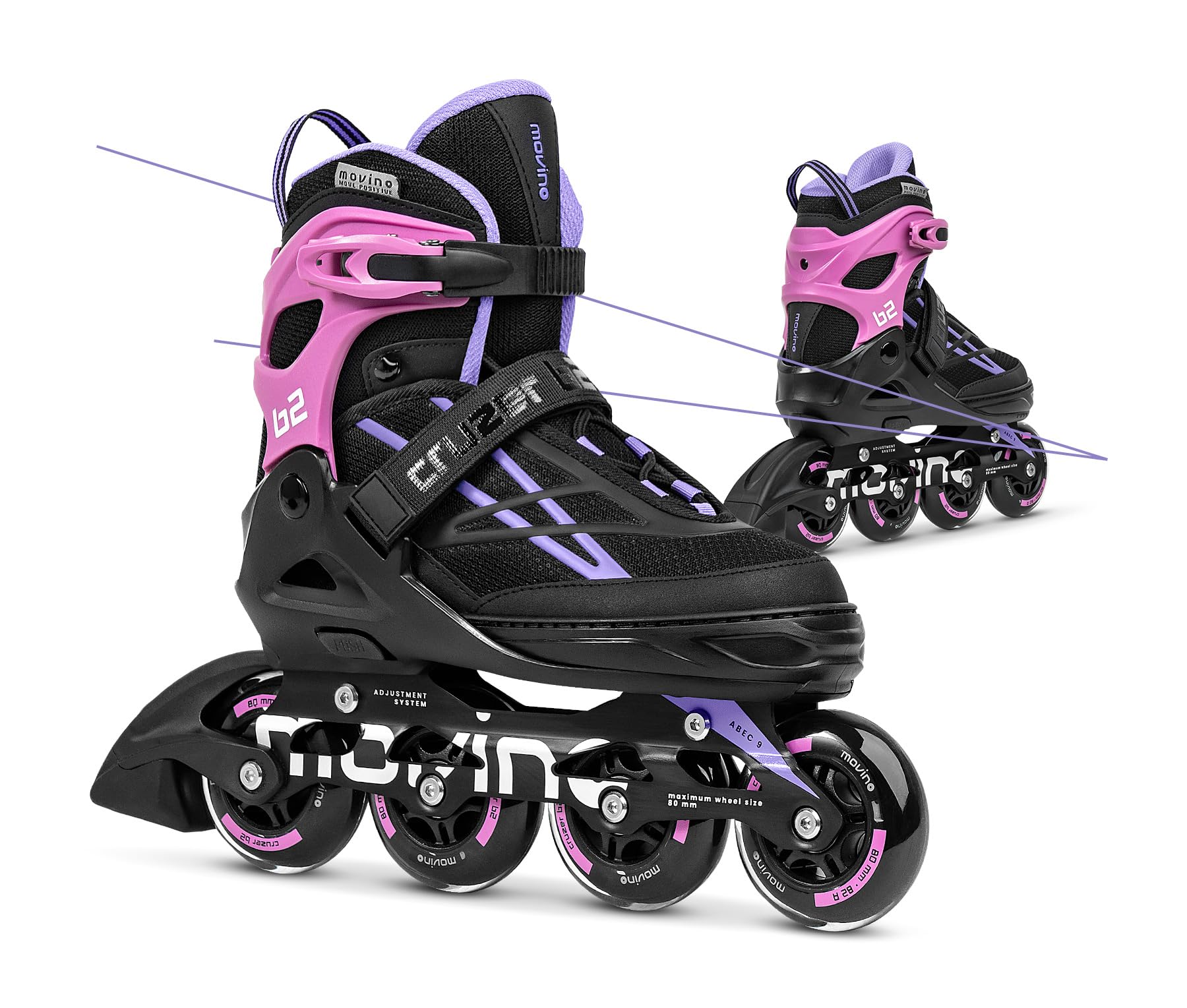 Movino Cruzer B3 Patins à roulettes réglables pour femme fille garçon et adulte avec grandes roues
