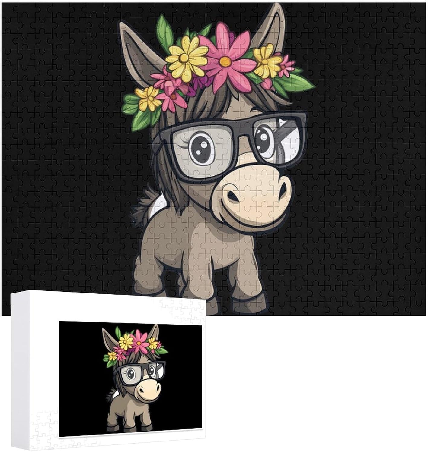 Donkey Floral Wood Puzzle Challenging Jigsaw Puzzles for Women Men