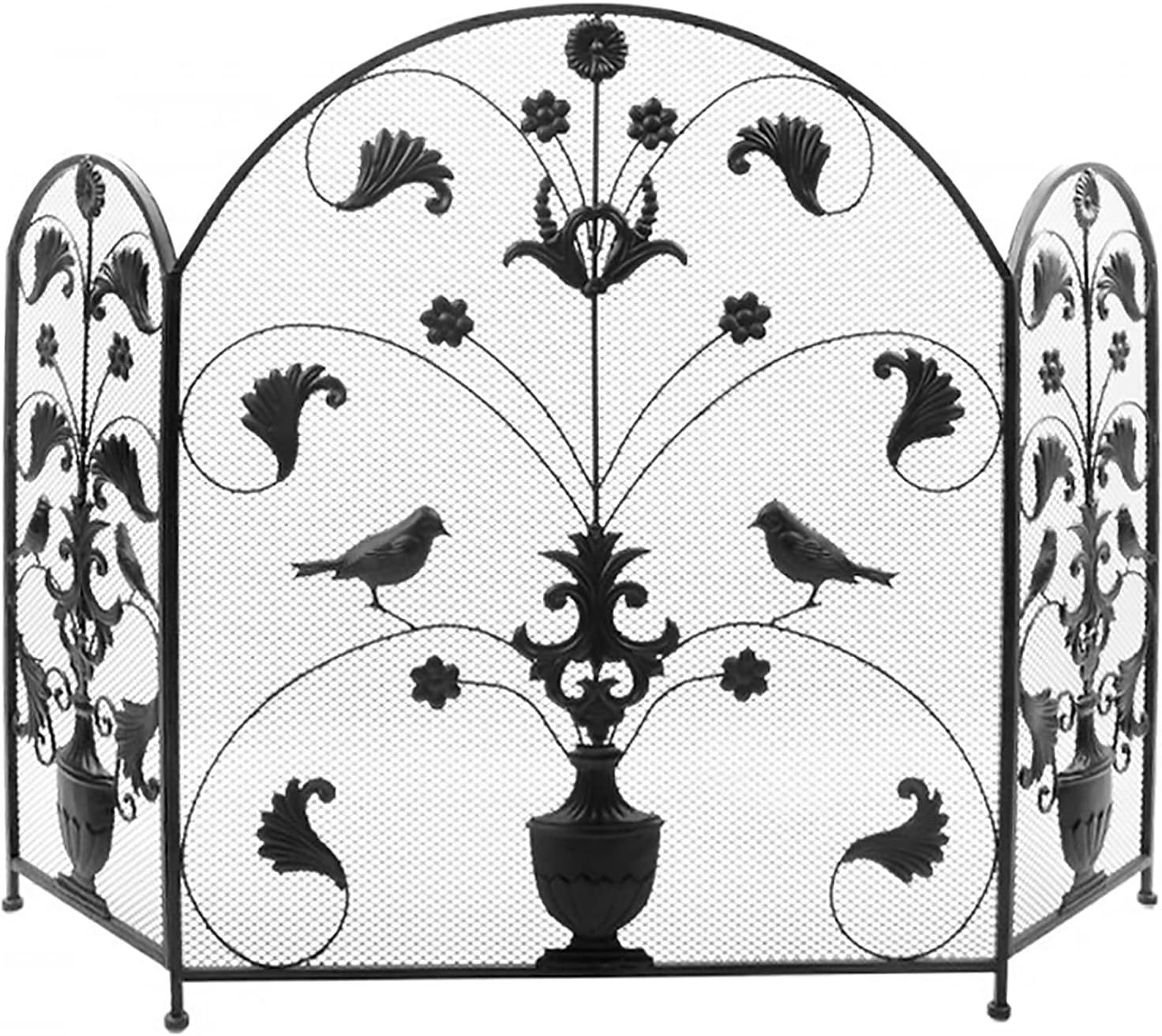 3Panel Fireplace Screens Wrought Iron， Freestanding Spark