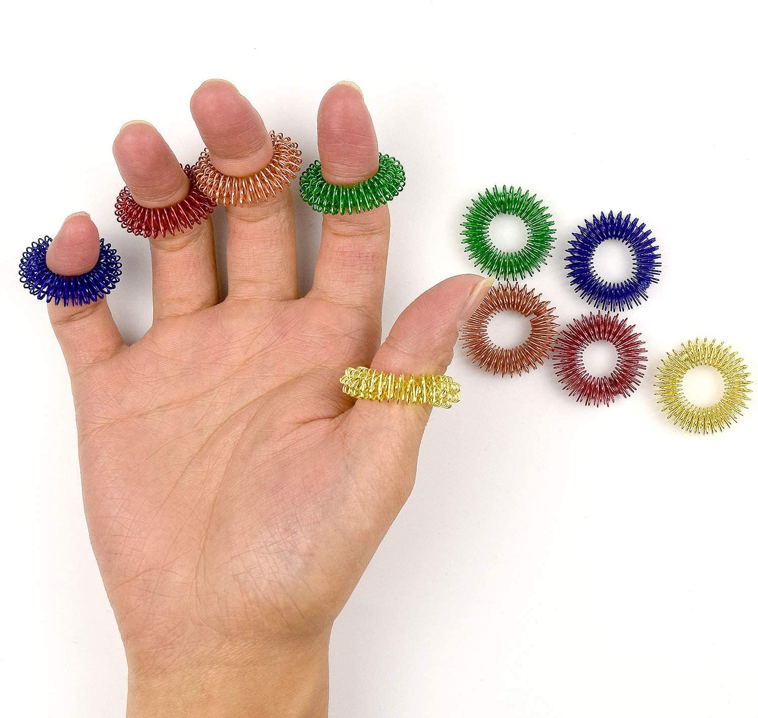 SUJOK Acupressure Finger Handheld Massager Ring Multicolor - Set of 12