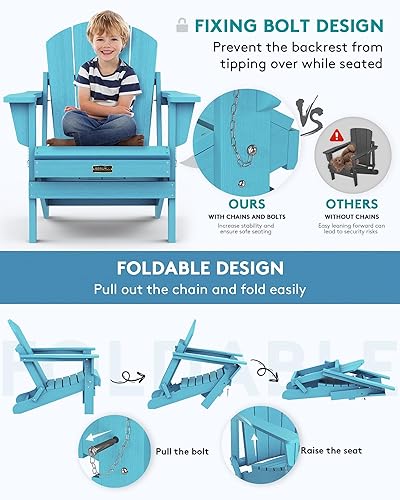 Miniatura 5 de SERWALL Silla Adirondack plegable resistente a la intemperie, sillas de patio al aire libre, sillas Adirondack pintadas, juego de 2, color azul Aruba