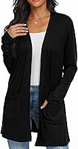 QIXING Womens Cardigans with Pocket Lightweight Long Sleeve Open Front Cardigans for Women UK Elegant Casual Ladies Boyfriends Cardigans for Spring Summer Autumn