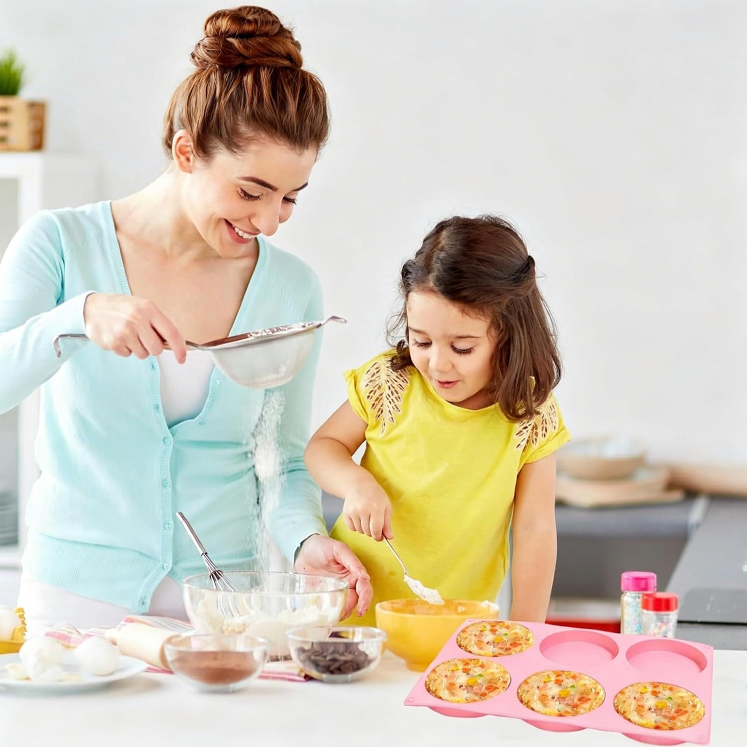 3 Pcs Round Silicone Mold for Baking, 4 Inch Silicone Muffin Top Pans for Baking，Non-Stick Baking Mold for Breakfast, Muffin Tops, Oven & Dishwasher Safe
