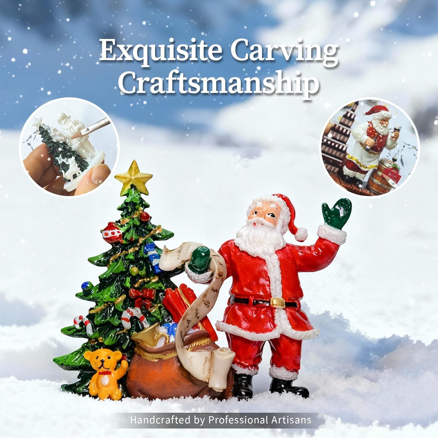 Musical Santa Snow Globe - Lighted Plastic Christmas Snow Globes with LED Lights and Swirling Glitter, Hand Painted Santa Claus Decoration Playing 8 Holiday Songs, Gift for Adults and Kids