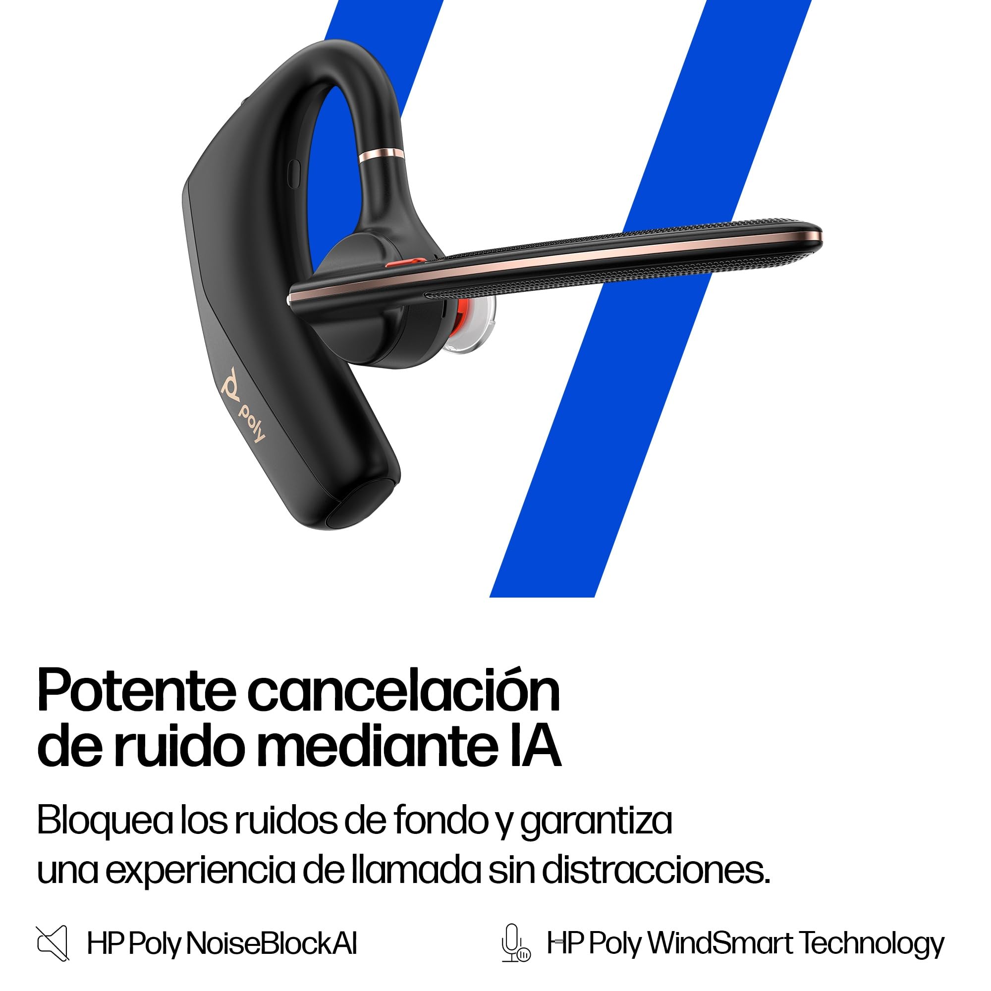 POLY Voyager Legend 50-M, Auricular Bluetooth con cancelación de Ruido por IA, diseño ergonómico, Control por Voz, autonomía 10 Horas, Caja de Carga, Negro