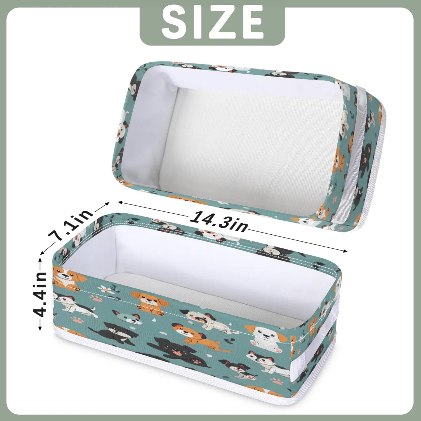 Tablerazzi Toilet Tank Topper Paper Basket with Handle, Dog and Puppy Bathroom Storage Basket for Organizing, Small Fabric Storage Bins for Bathroom Decor