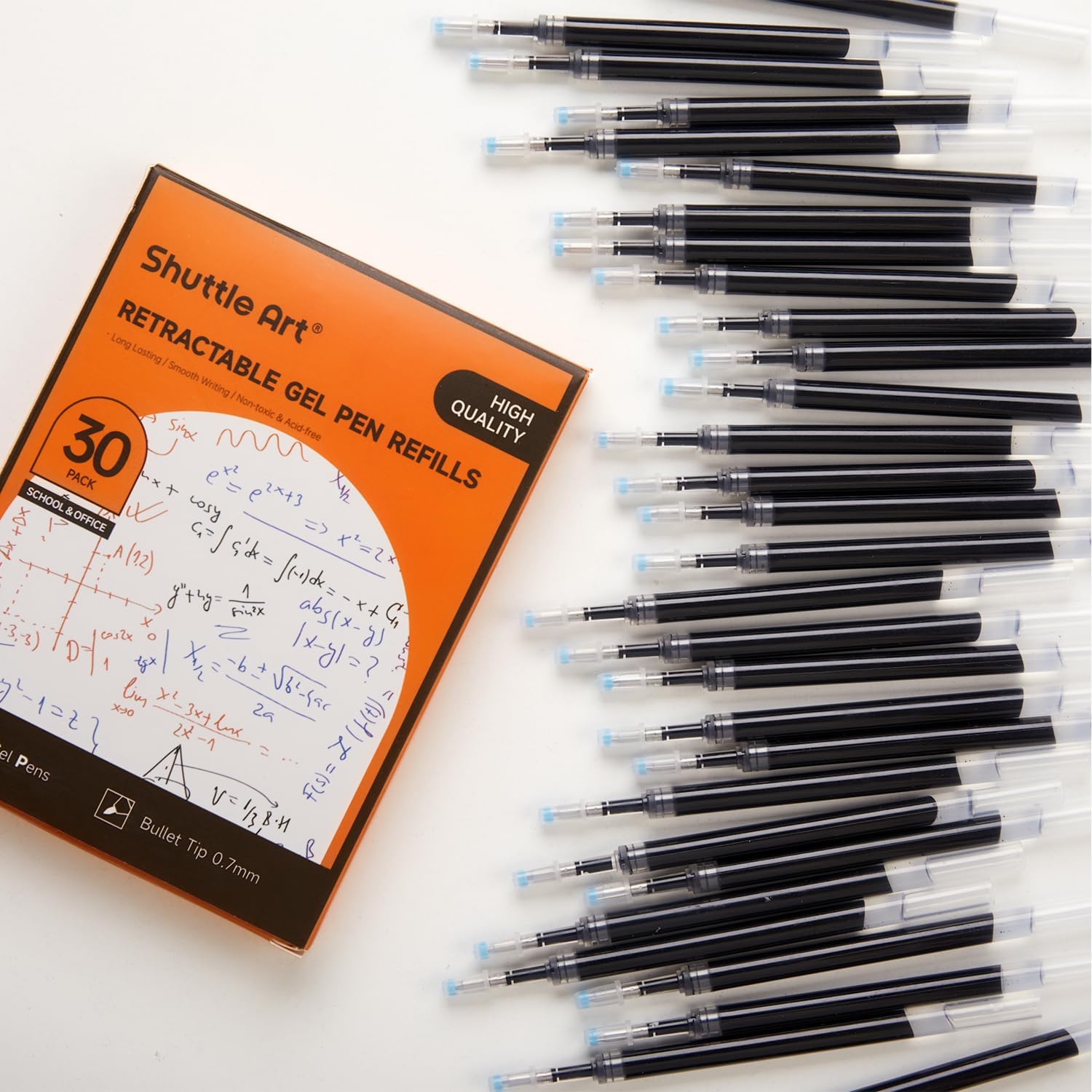 Shuttle Art School & Work Supplies Bundle, 15 Pack Pastel Gel Ink Pens in black ink, 0.5mm Tip + 30 Pack Black Retractable Gel Pen Refills 0.7mm Point for Writing Journaling Taking Notes School Office image 4