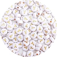 Vista 28 de 100 cuentas de letras – Cuentas redondas blancas de 0.157 x 0.276 pulgadas (0.157 x 0.276 in), color blanco, letras del alfabeto, corazón, estrella