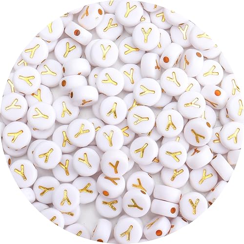 Miniatura 28 de 100 cuentas de letras – Cuentas redondas blancas de 0.157 x 0.276 pulgadas (0.157 x 0.276 in), color blanco, letras del alfabeto, corazón, estrella