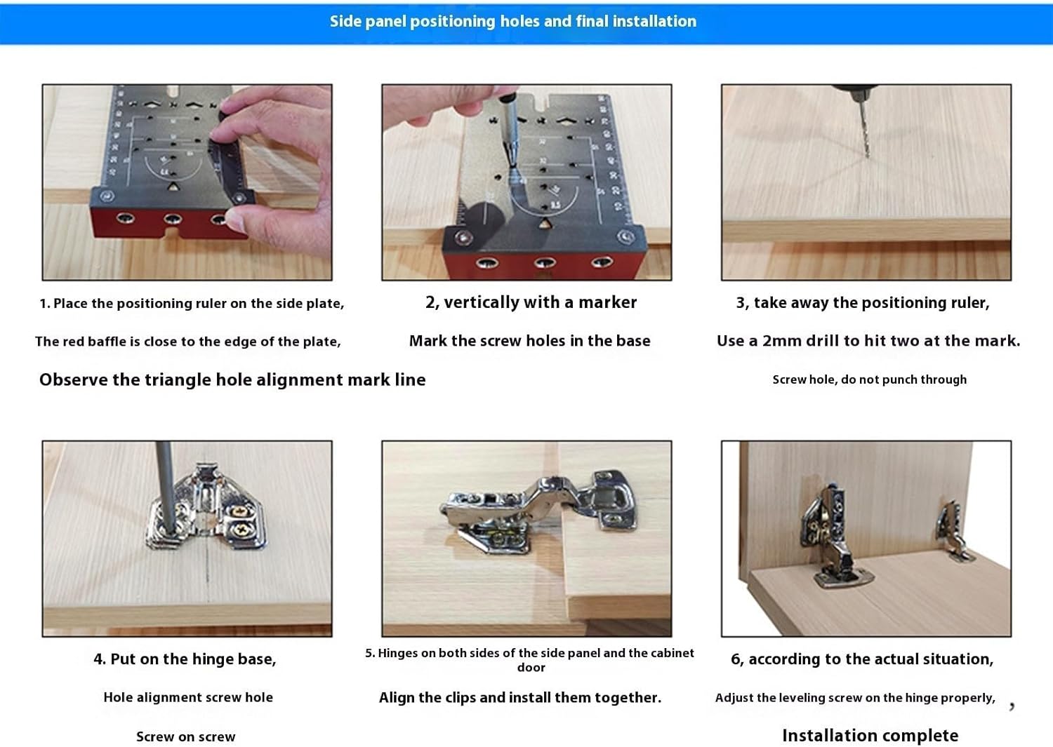 Aluminum Hinge Jigs with Adjustable Edging Guide and Marking Scale for Cabinet Door Mounting Portable Woodworking Tool Adjustable Margin Cabinet Template