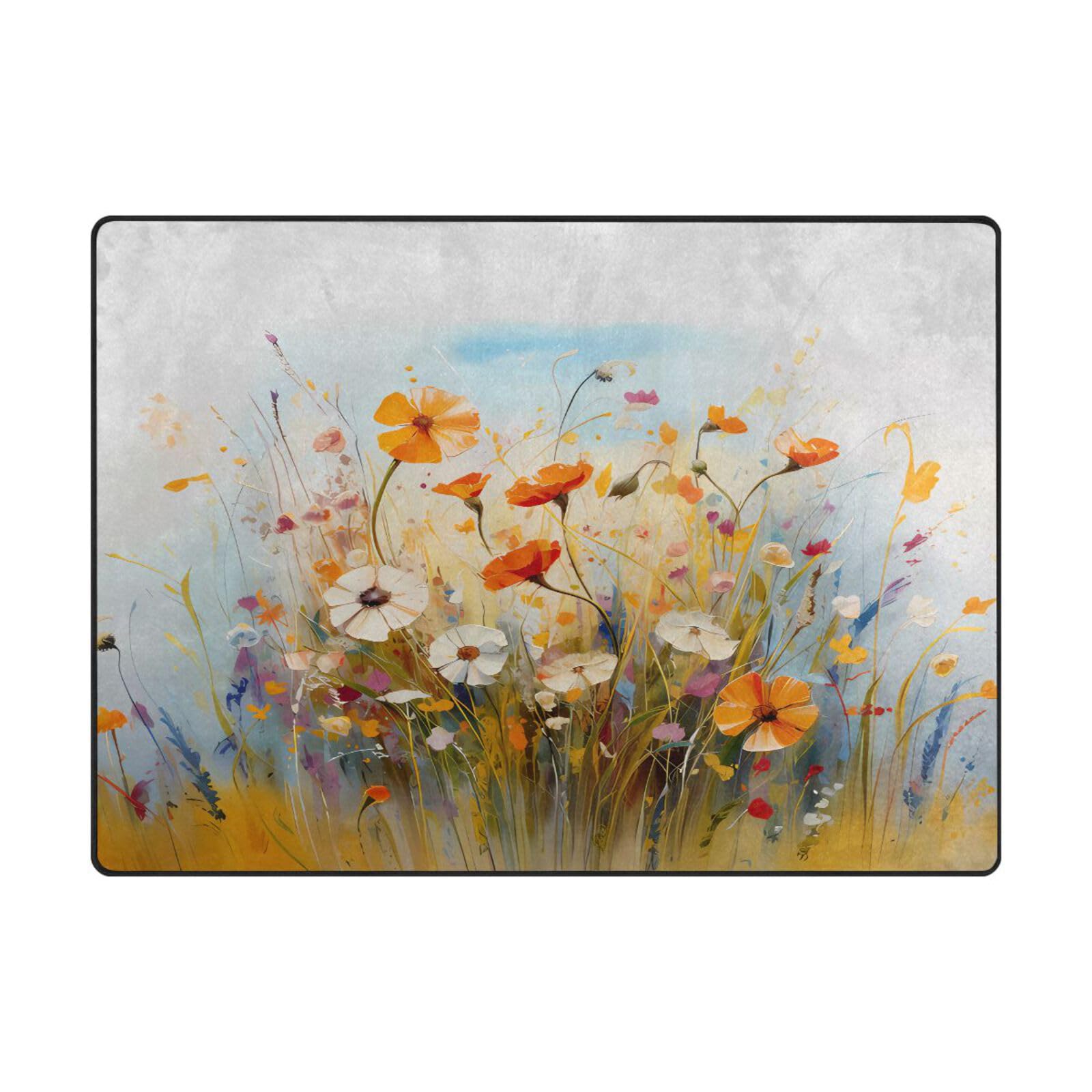 Tapis de sol contemporain salon grand tapis doux 203x147 cm peinture à l'huile