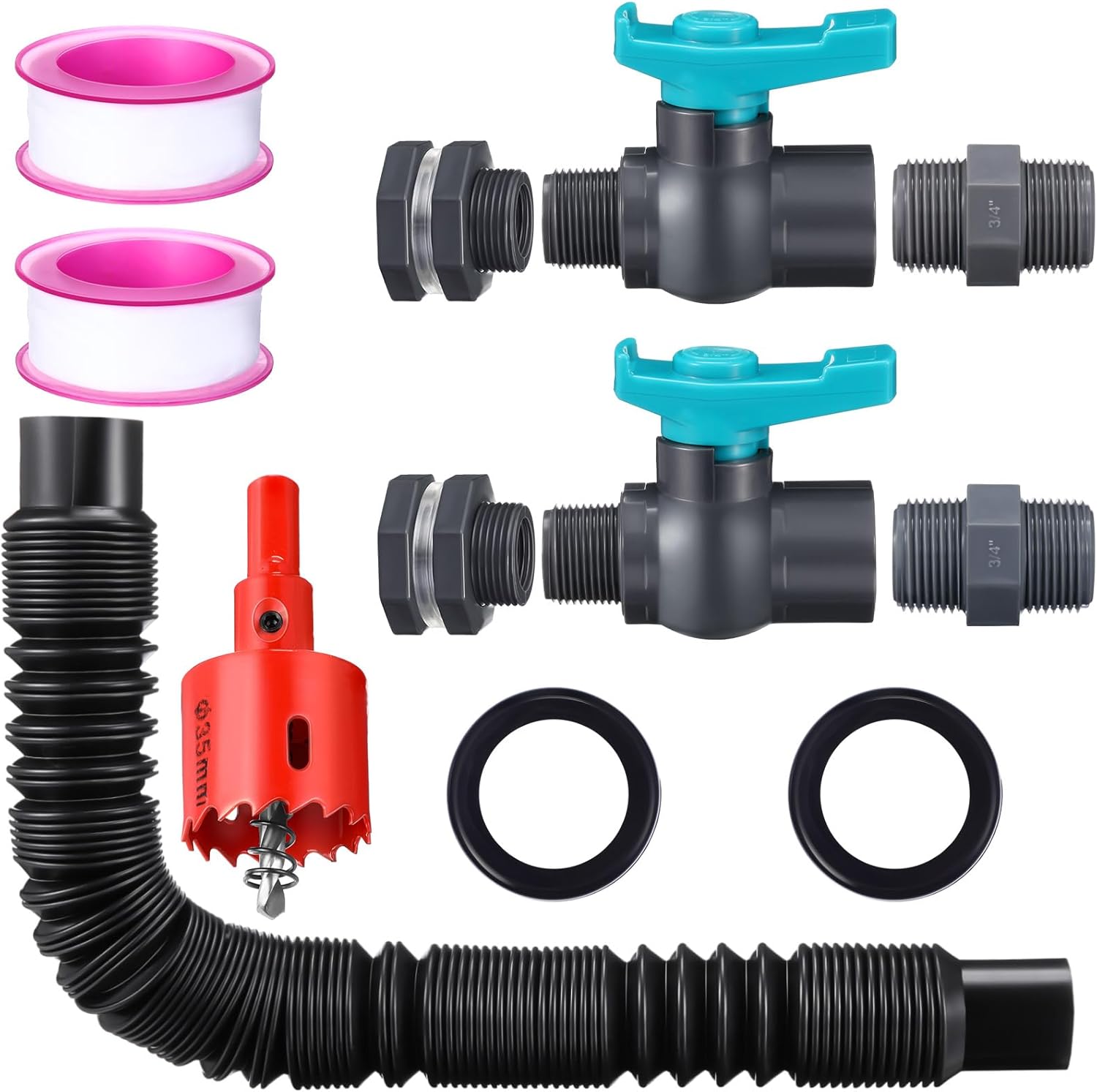 2 Sets 3/4 Inches Rain Barrel Spigot Kit Water Barrel PVC Garden Diverter Kit Include Bulkhead Fitting Hose Faucet Adapter and Thread Seal Tape for Home Outdoor(Metal Style)