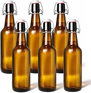 6x braune Bügelflasche 500ml Glasflaschen mit Bügelverschluss für Bier, Saft, Öl inkl. Etiketten