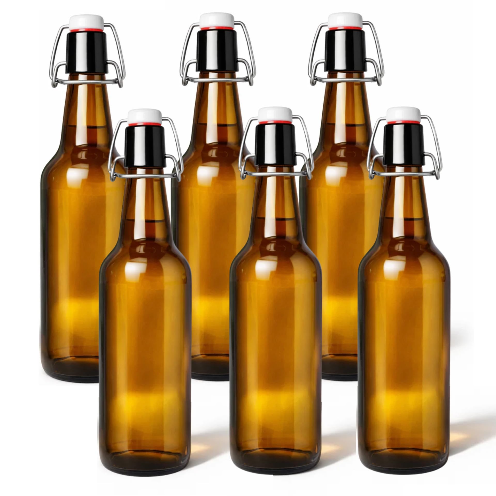 6 bottiglie di vetro marrone da 500 ml con chiusura a leva, per birra, succhi di frutta, olio con etichette