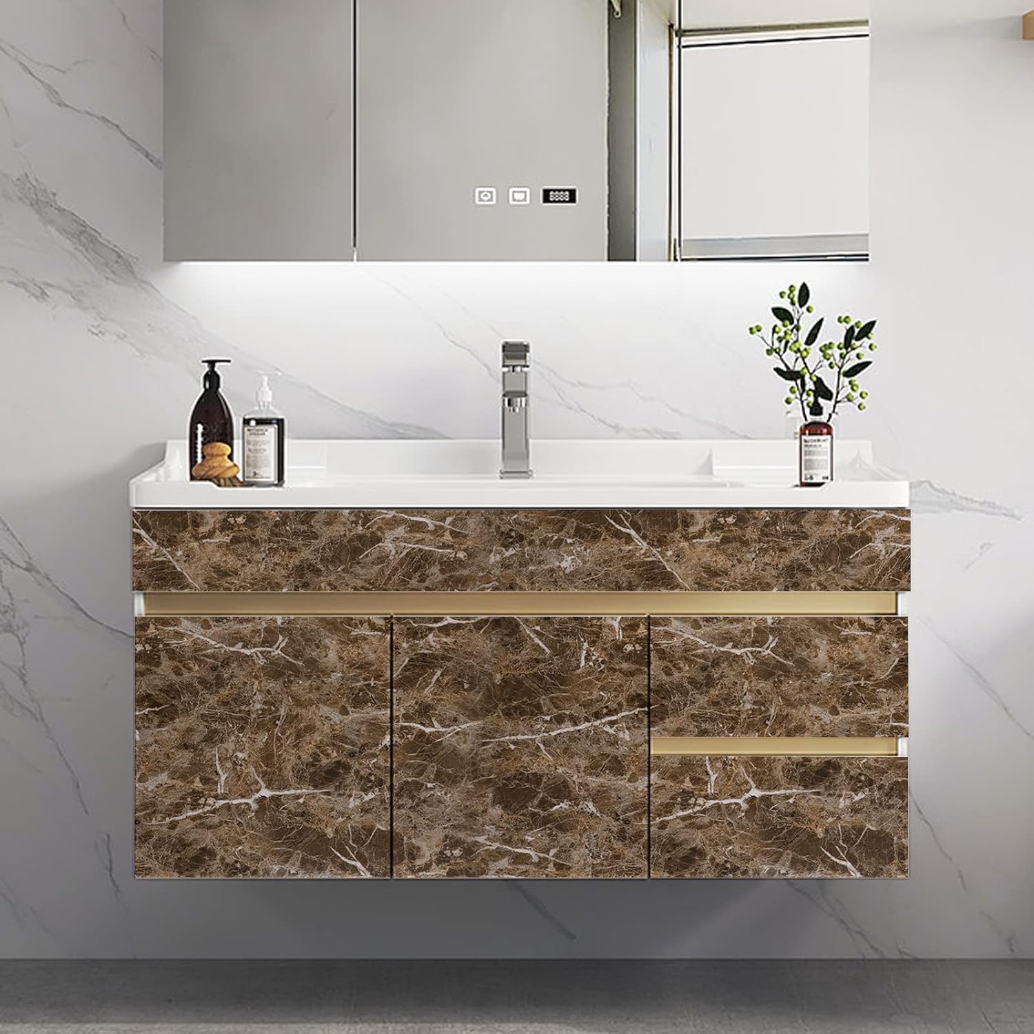 practicalWs Brown Marble Contact Paper Granite Peel and Stick Wallpaper for Countertops 17.7in x 393in Self-Adhesive Vinyl Waterproof Wallpaper for Kitchen Cabinet Bathroom Shelf Liner Wall Decorative