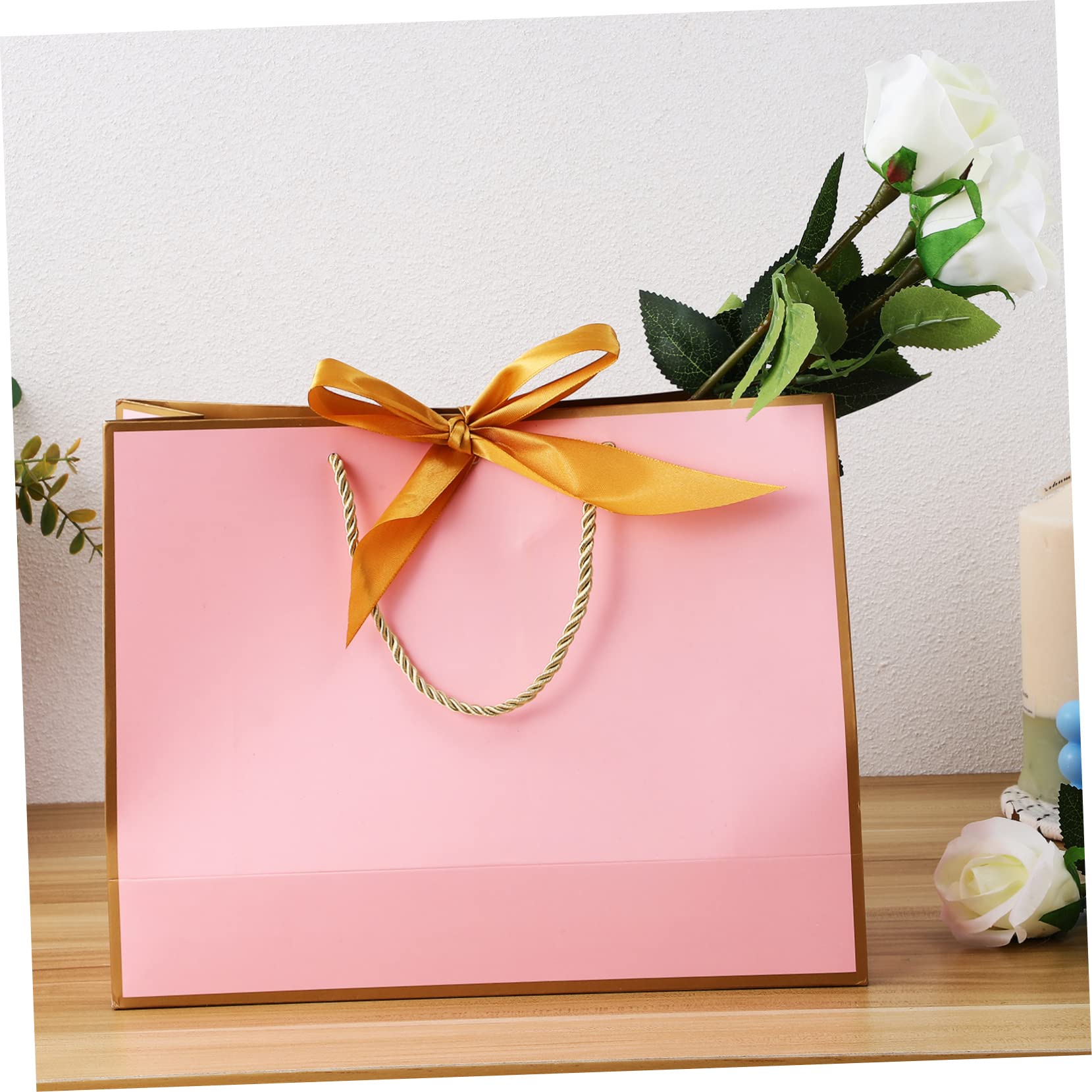 10 Pezzi Sacchetti Regalo di Carta Rosa Manici per Party