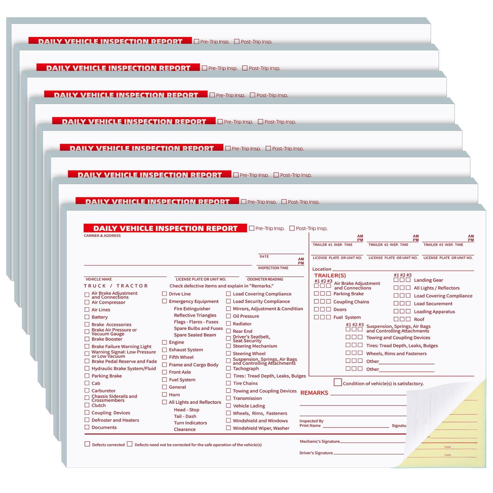 20 Pack Detailed Driver's Vehicle Inspection Report Book Bulk for Truck