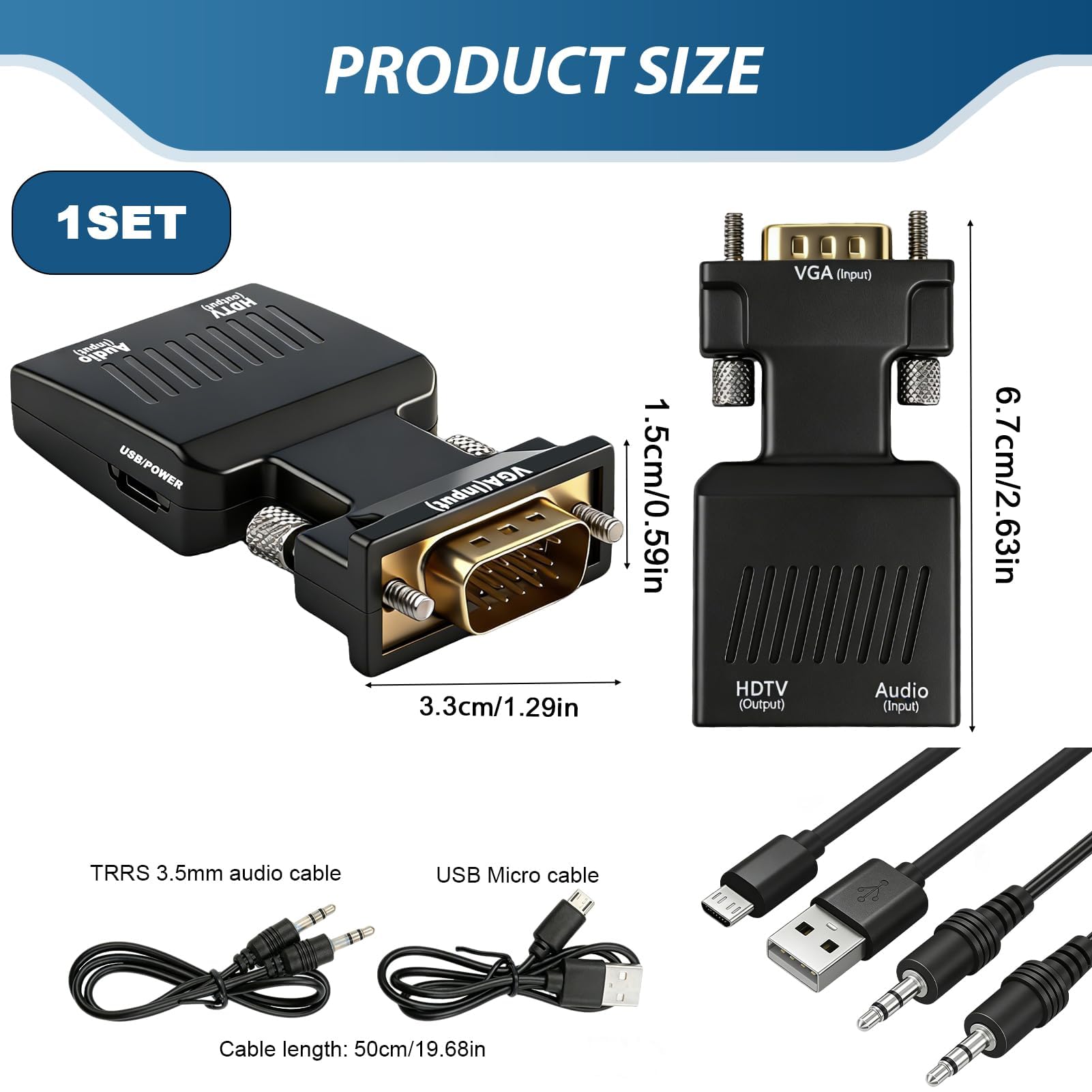 Adaptateur VGA vers HDMI Audio HD 1080p Convertisseur Actif Vidéo VGA Mâle vers HDMI Femelle Câble