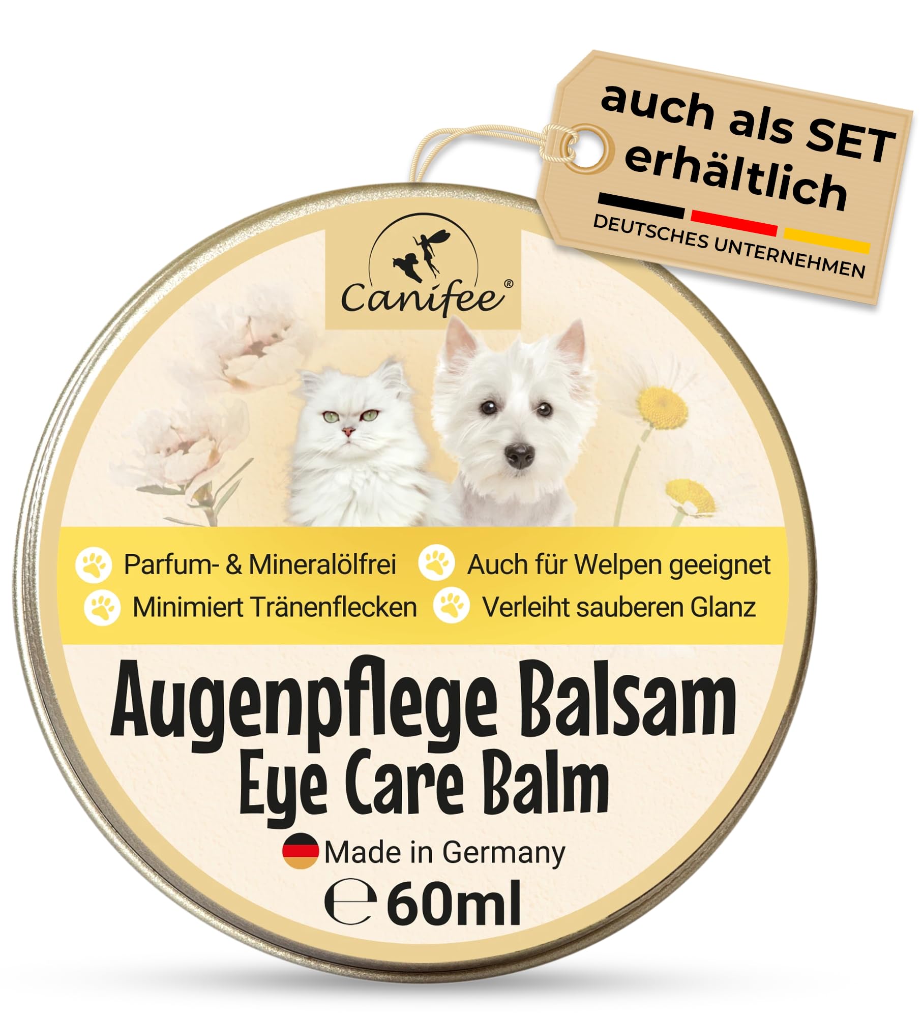 Balsam na plamy łzawiące dla psów i kotów 60 ml, balsam do pielęgnacji oczu zapobiegający powstawaniu plam po łzach