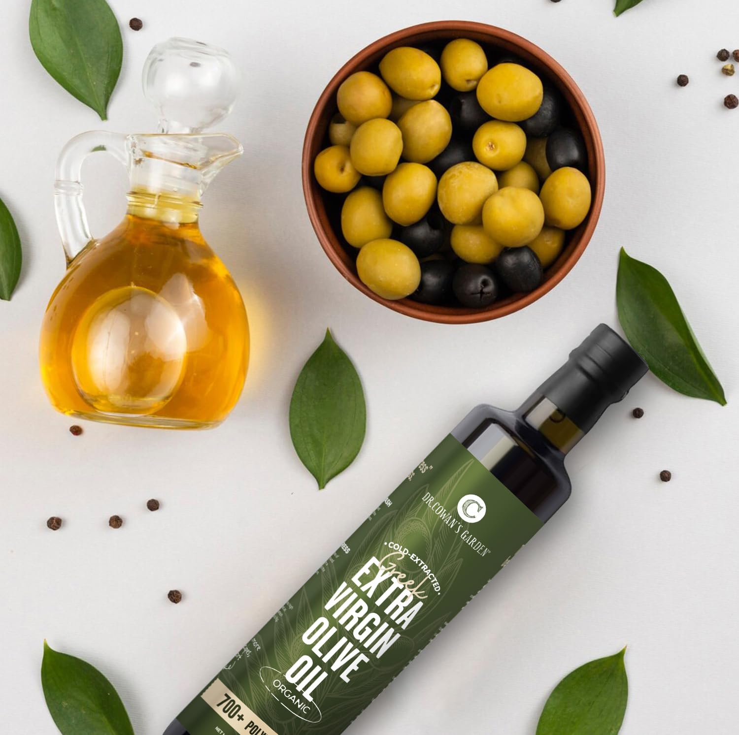 Dr. Cowan’s Garden 700+ Polyphenol Certified Organic Greek Extra Virgin Olive Oil - Single Estate Extra Virgin Olive Oil with Highest Polyphenols Sourced from Koroneiki Trees, Cold-Pressed, 16.9 FL Oz