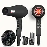JINRI Hair Dryer, 1875W, 3 Heat & 2 Speed, with Diffuser, with Concentrator, Ionic Technology & Infrared - Black, Detachable Air Intake, Hanging Strap, Non-Foldable, 125V, JR-104