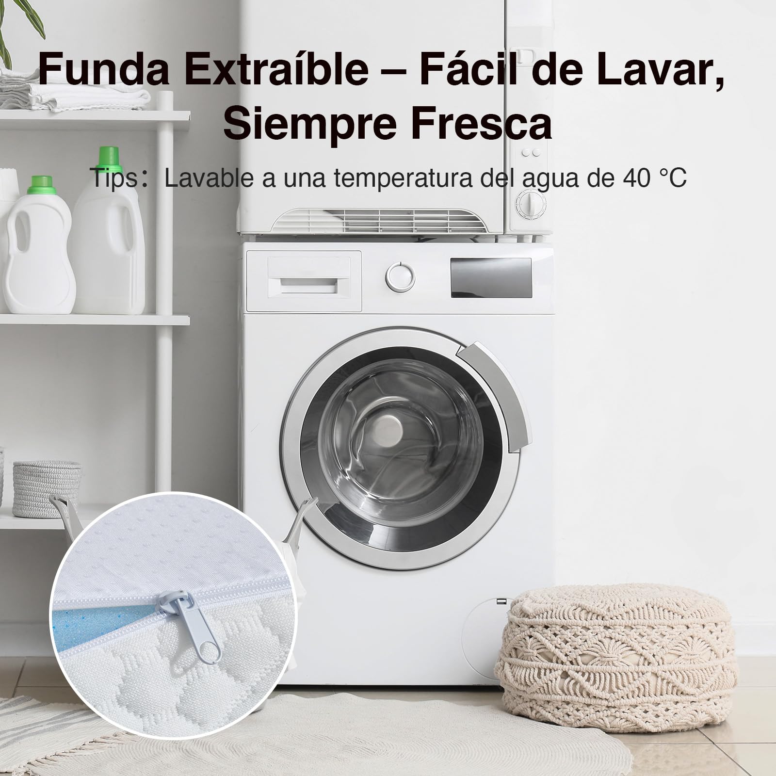 Novilla Topper Viscoelástico 150x200 5cm, Colchoncillo Espuma Gel Ventilada y Soporte, Funda Lavable y Antideslizante, Certificado Oeko-Tex, Confort Suave y Fresco