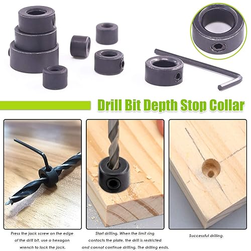 Miniatura 4 de Keadic Juego de 23 puntas y centro de espiga y brocas, pasador de puntos centrales de taladro + tope de profundidad de taladro + brocas de 18 316 14