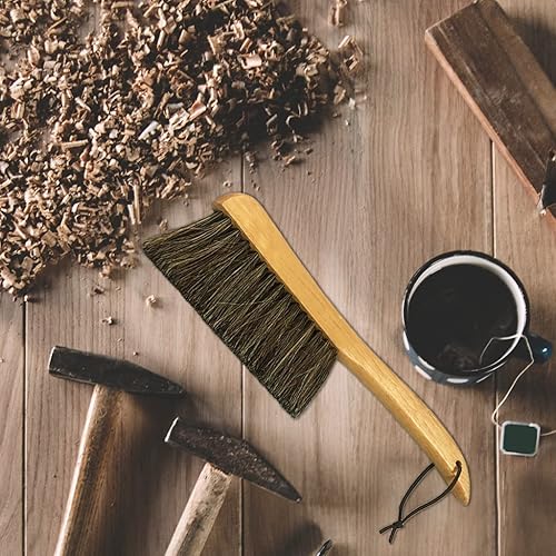 Miniatura 5 de Cepillo de mostrador para muebles, patio, carpintería, limpieza de dibujo, mango de madera con cerdas de crin de caballo, escoba de mano de 13