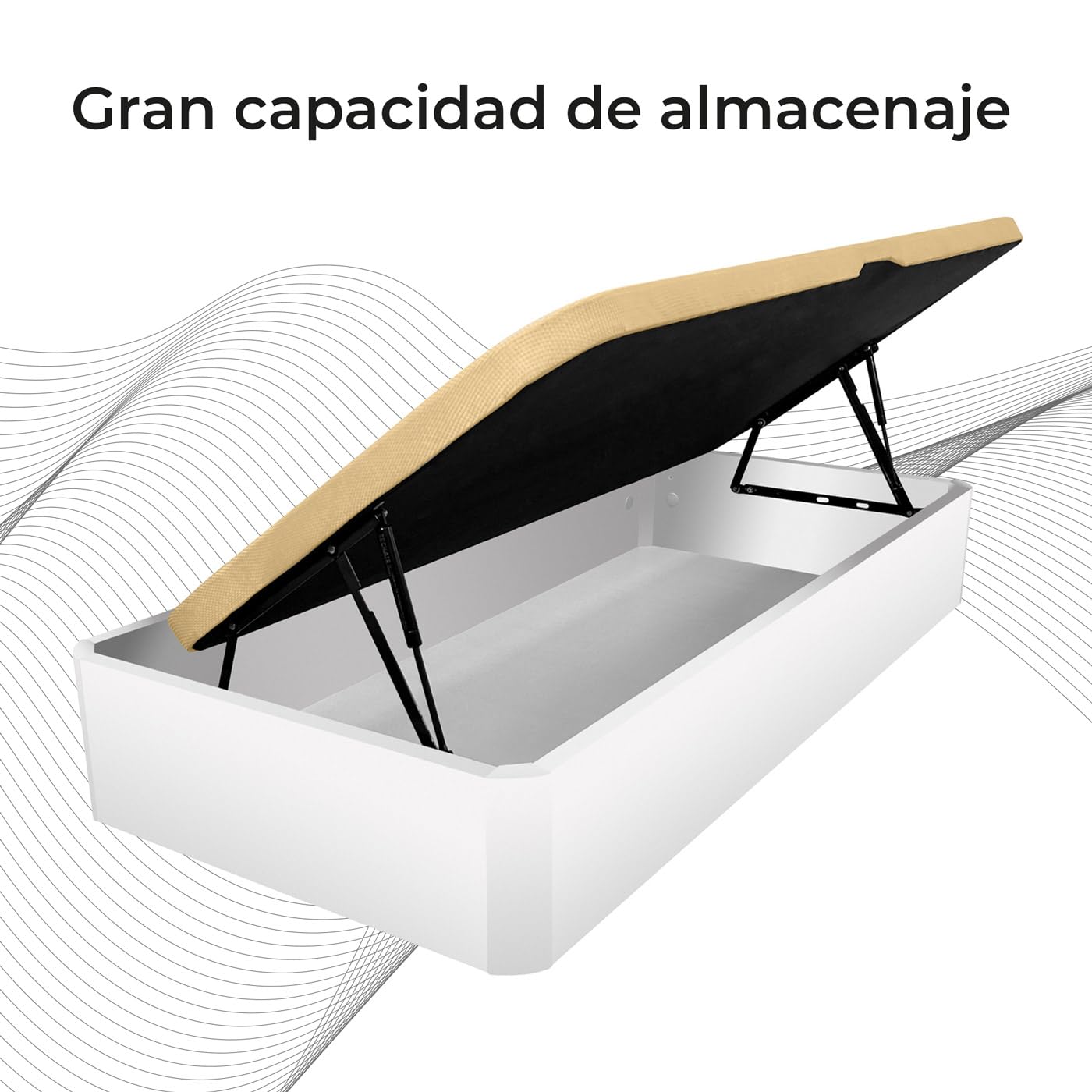 Somnia Descanso - Canapé Abatible Apertura Lateral de Madera con Gran Capacidad, Espacioso, Transpirable y Resistente, Esquinas Redondeadas, 90 x 190, Blanco