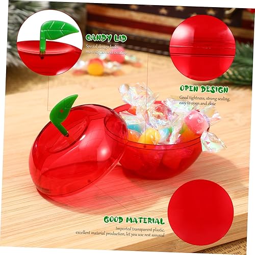 Miniatura 8 de VOSAREA 12 unidades de manzana roja de plástico en forma de manzanas cajas de dulces decorativos rellenos adornos para fiesta, boda, decoración de