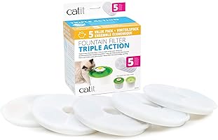 Catit Triple Action Water Fountain Filters, Replacement Cat Drinking Fountain Filters, 5 Pack