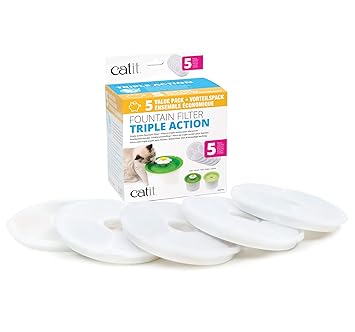 Catit Cat Water Fountain Replacement Filters, Triple Action Filters for Flower Water Fountain Dispenser, Pack of 5