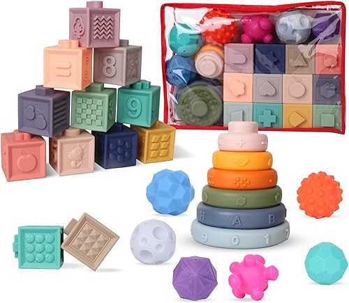 LittleElves Juguetes Montessori 3 en 1 para bebés de 18 meses, juguetes para bebés de 2 años, bloques apilables para bebés, juguetes de dentición disponible en Yaxa Guatemala