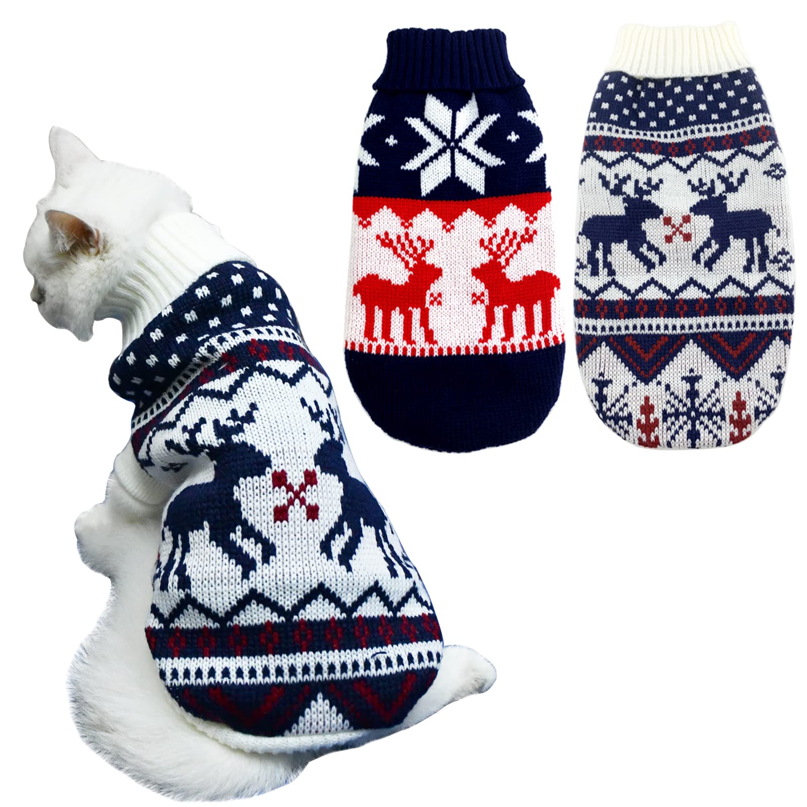 Vêtement de Noël pour chaton et chiot à offrir : lot de 2 tricots bleus à motif renne S