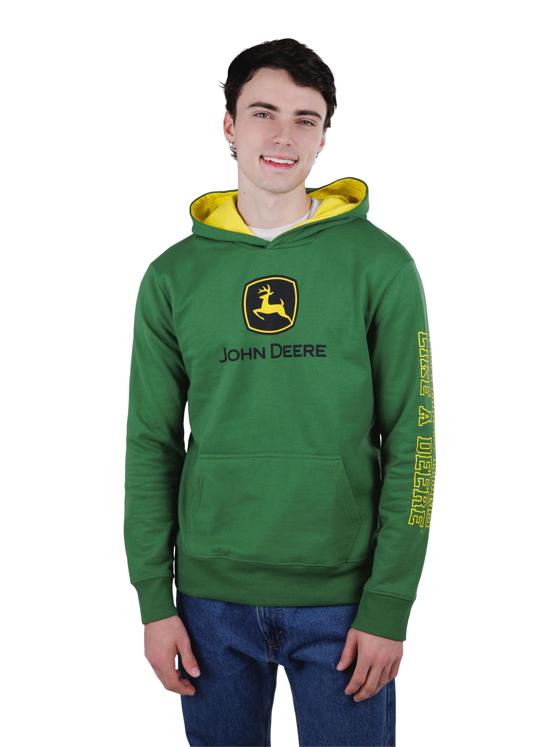 John Deere Mens Fleece Matching Family Pullover Hoodie Green Medium