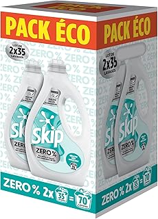 Skip - Lessive Liquide - 0% - 70 lavages - Efficace Tout en Respectant les Peaux Très Sensibles - Formule Sans Parfum ni Colorants et Conservateurs MIT-BIT - Certifiée ECARF - 2x35 Lavages