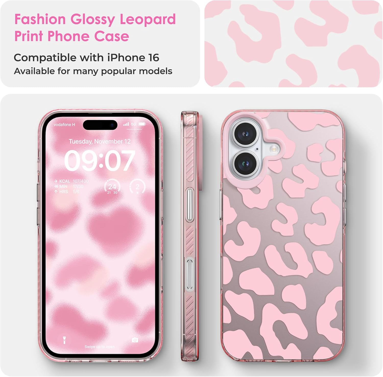 ZCDAYE Case for iPhone 16 Plus,Cute Shiny Stylish Girly Trendy Aesthetic Pattern for Girls Women iPhone 16 Plus Case,Pink Leopard - Image 2