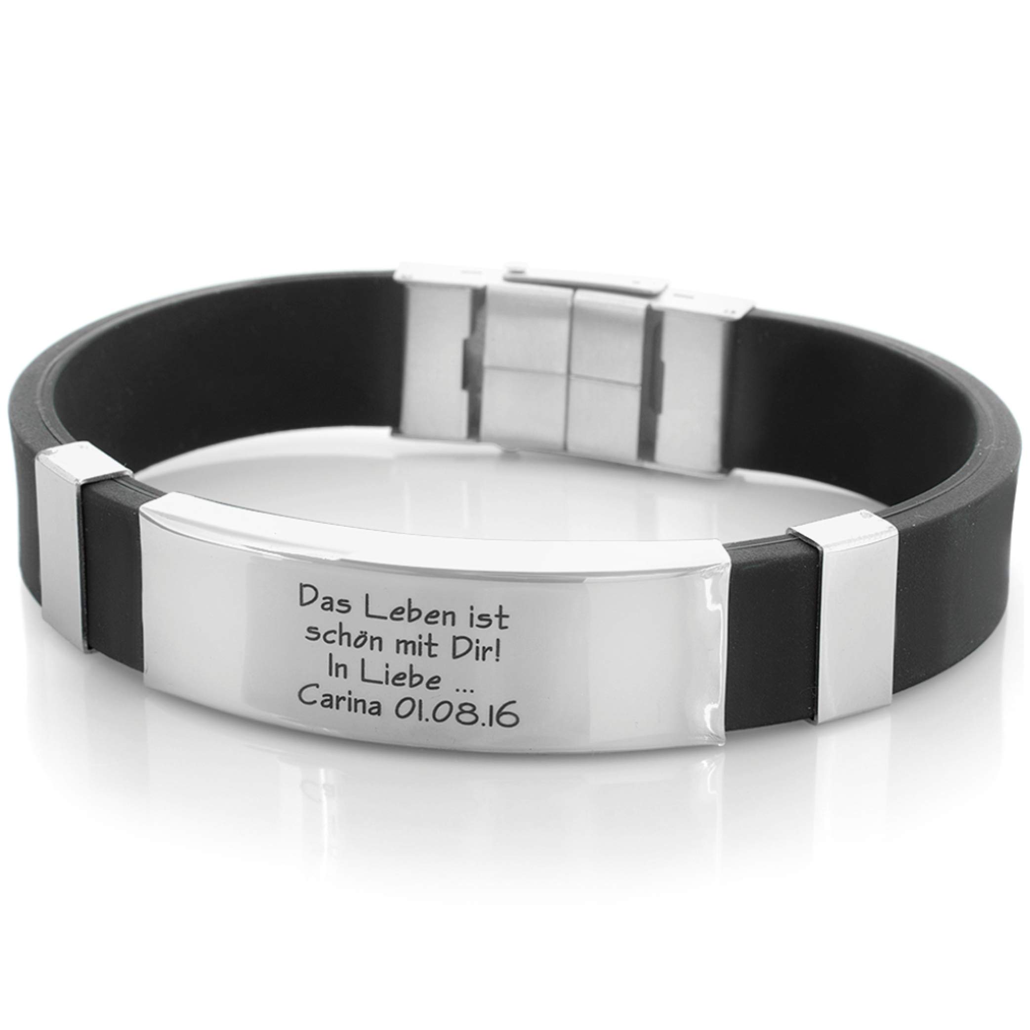 Herrenarmband Kautschuk mit Gravur schwarz Männer Armband Männerschmuck Geschenk für Mann Freund Vater Namensarmband Herren Herrenschmuck mit Text | HANDMADE IN GERMANY
