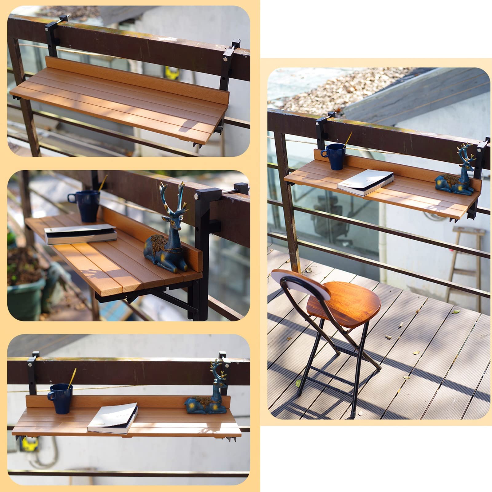 Tavolini da appoggio da giardino Tavolo pieghevole da balcone, tavolo da bar per ringhiera pensile da esterno, tavolo da balcone sospeso, tavolino da balcone sospeso a parete per giardino con patio (