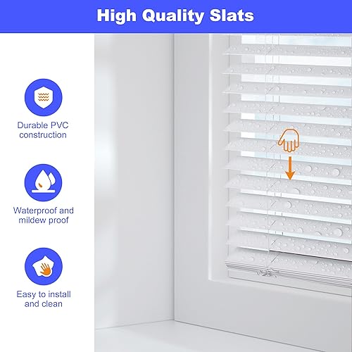 Miniatura 5 de Allesin Persianas de madera sintética, mini persianas de vinilo sin cordones, persianas horizontales fáciles de instalar y duraderas, 29.5 pulgadas