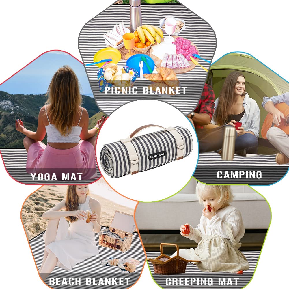 Manta de Picnic Impermeable y portátil con Correa de Transporte, Alfombra de Playa o Familia, Camping, Alfombra de Picnic Extra Grande, Plegable, Resistente a la Arena para Senderismo, 145 x 200 cm