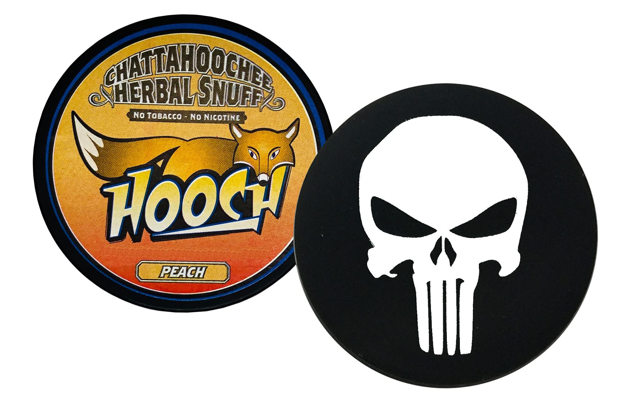Hooch Herbal Snuff Peach Rough Cut 1 Can with DC Crafts Nation Skin Can Cover - Skull