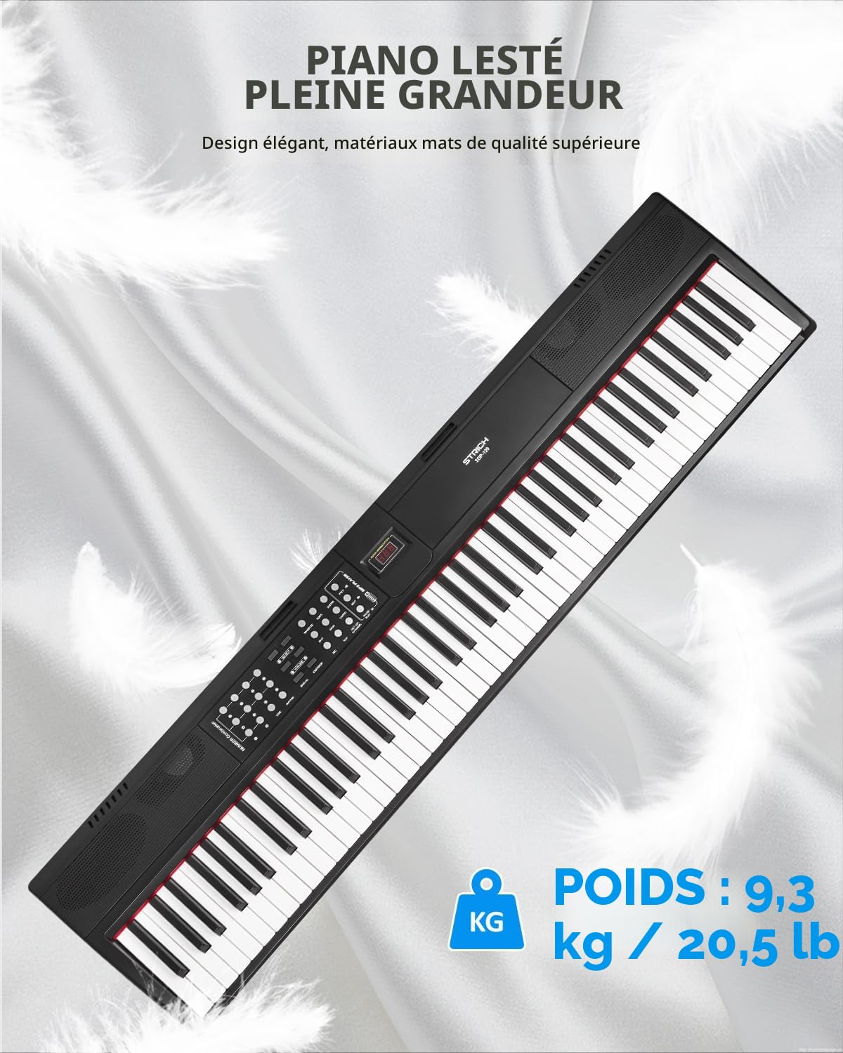 STRICH Piano à clavier numérique pondéré à 88 touches avec support et pédale de sustain, piano numérique à action marteau, clavier de piano électrique pleine grandeur supportant USB-MIDI/connexion